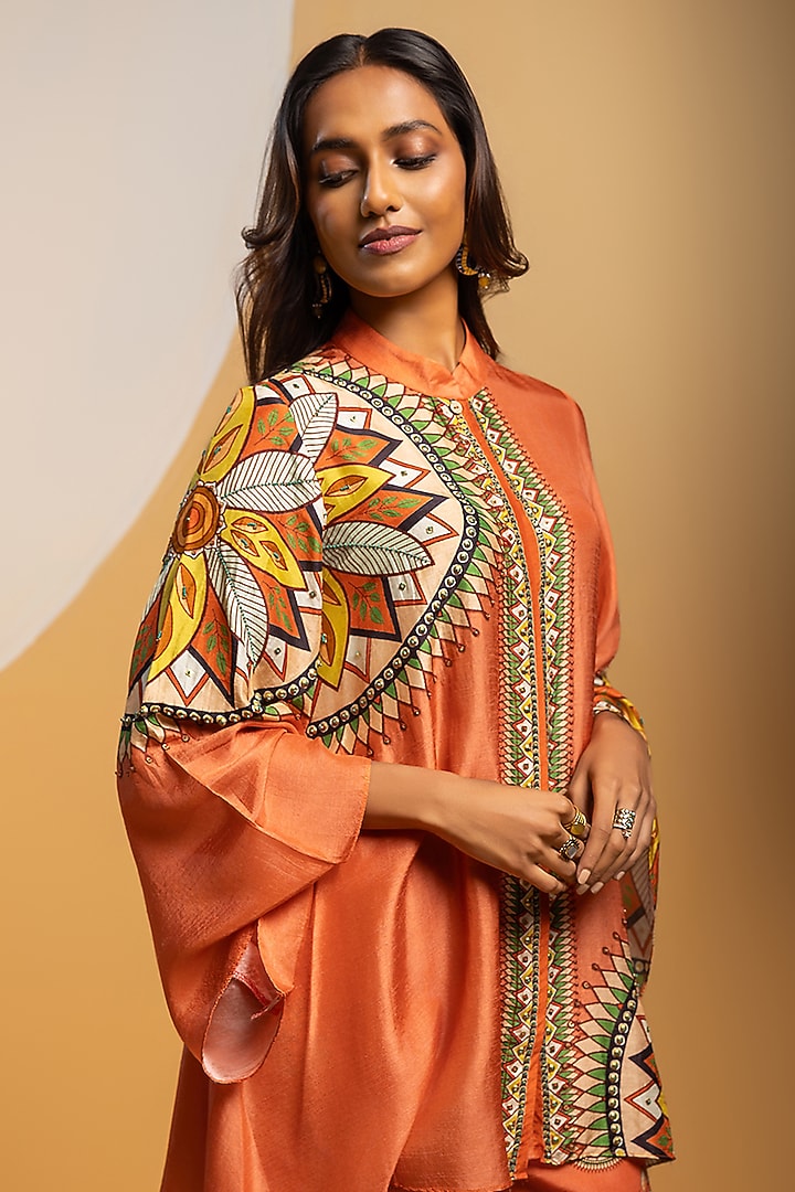 Rust Silk Printed Co-Ord Set by Soup by Sougat Paul at Pernia's Pop Up Shop