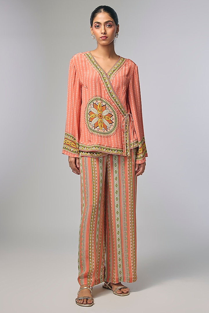 Orange Crepe Embellished Co-Ord Set by Soup by Sougat Paul at Pernia's Pop Up Shop