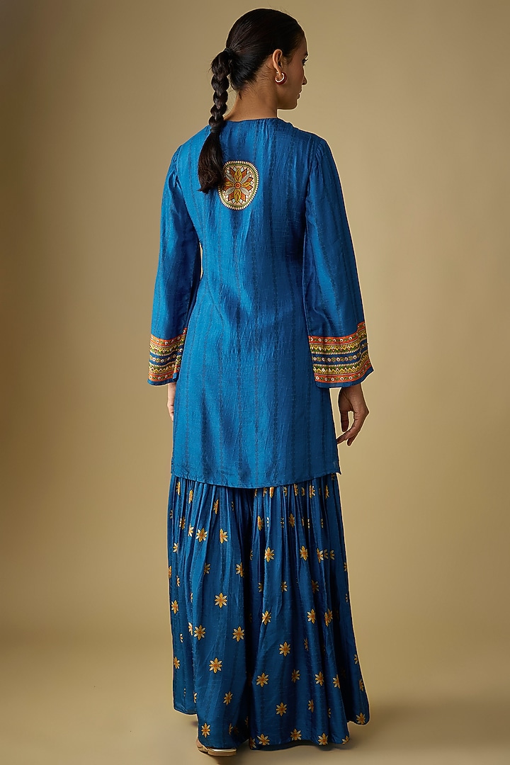 Blue Silk Embroidered Party Wear Sharara Set by Soup by Sougat Paul at Pernia's Pop Up Shop