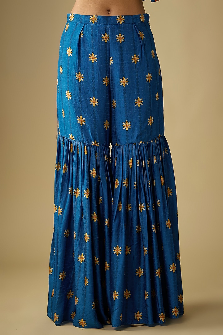 Blue Silk Embroidered Party Wear Sharara Set by Soup by Sougat Paul at Pernia's Pop Up Shop