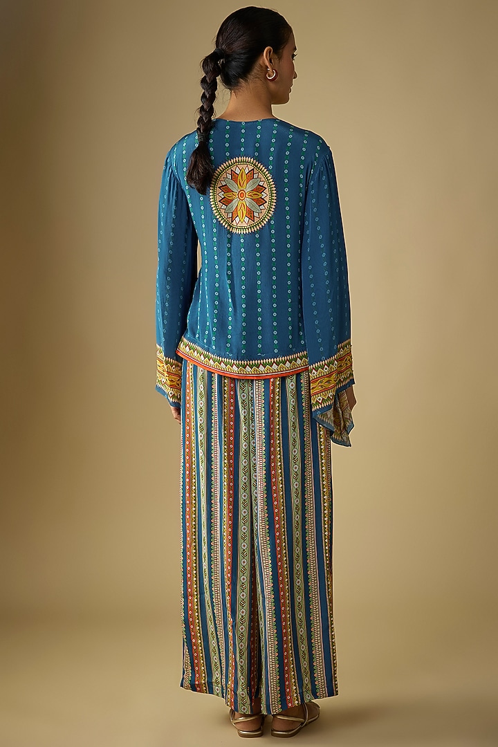 Blue Crepe Flared Pant Set by Soup by Sougat Paul at Pernia's Pop Up Shop