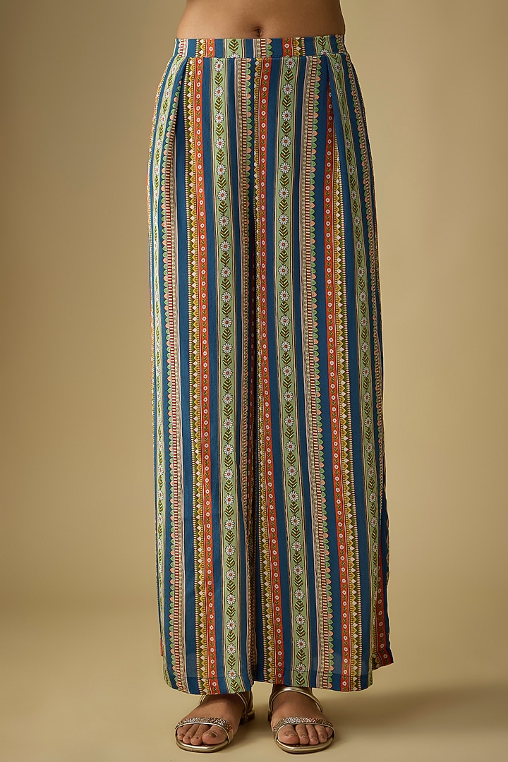 Blue Crepe Flared Pant Set by Soup by Sougat Paul at Pernia's Pop Up Shop