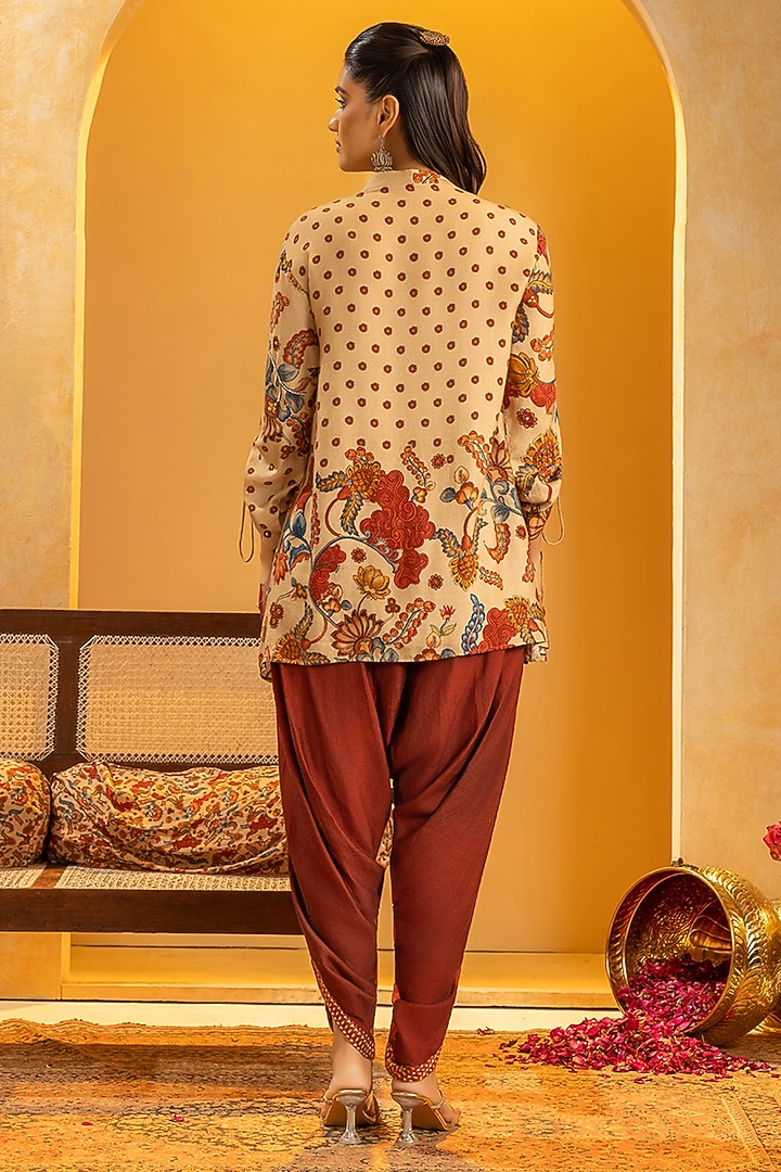 Beige & Maroon Cotton Silk Embellished Kurta Set by Soup by Sougat Paul at Pernia's Pop Up Shop