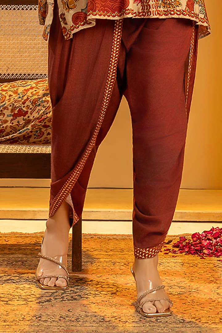 Beige & Maroon Cotton Silk Embellished Kurta Set by Soup by Sougat Paul at Pernia's Pop Up Shop