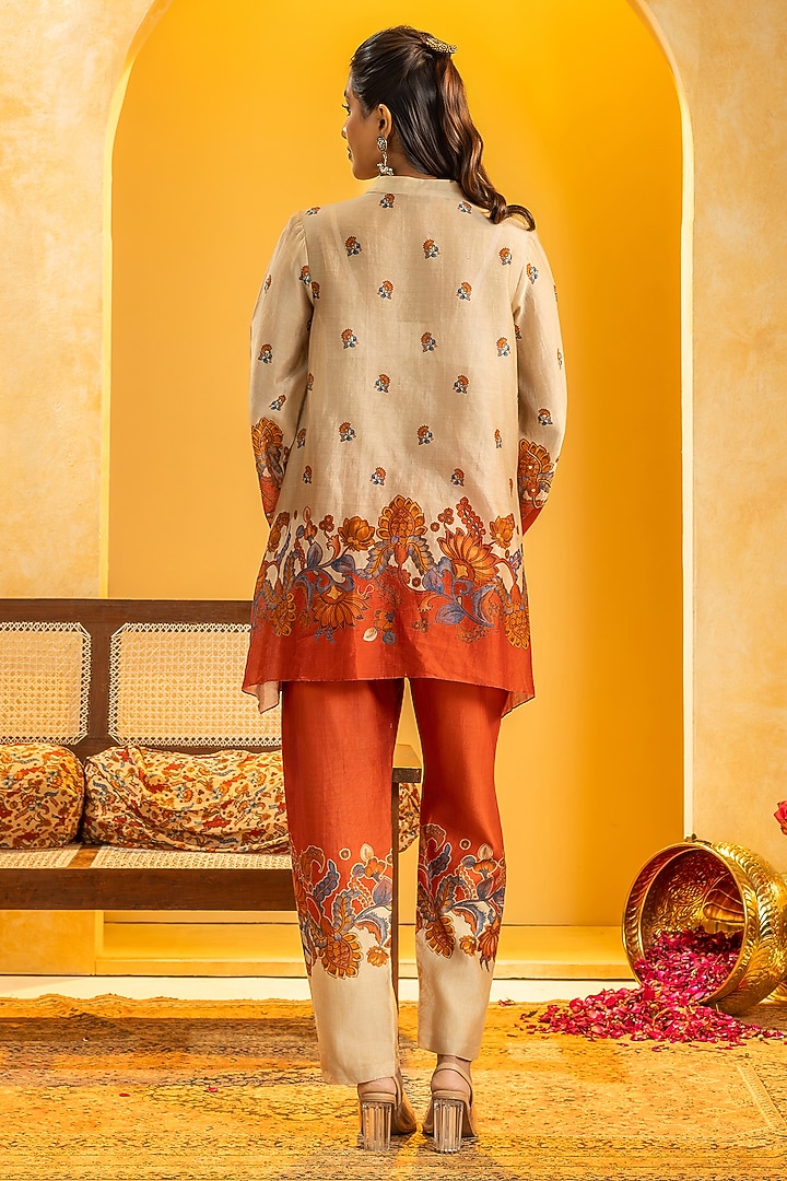 Beige & Maroon Chanderi Embroidered Kurta Set by Soup by Sougat Paul at Pernia's Pop Up Shop