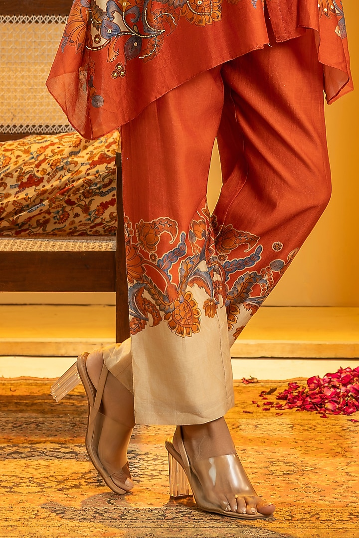 Beige & Maroon Chanderi Embroidered Kurta Set by Soup by Sougat Paul at Pernia's Pop Up Shop
