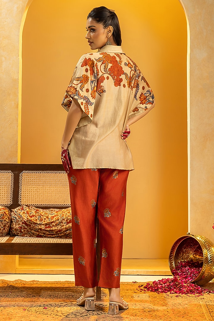 Beige & Maroon Chanderi Embellished Co-Ord Set by Soup by Sougat Paul at Pernia's Pop Up Shop