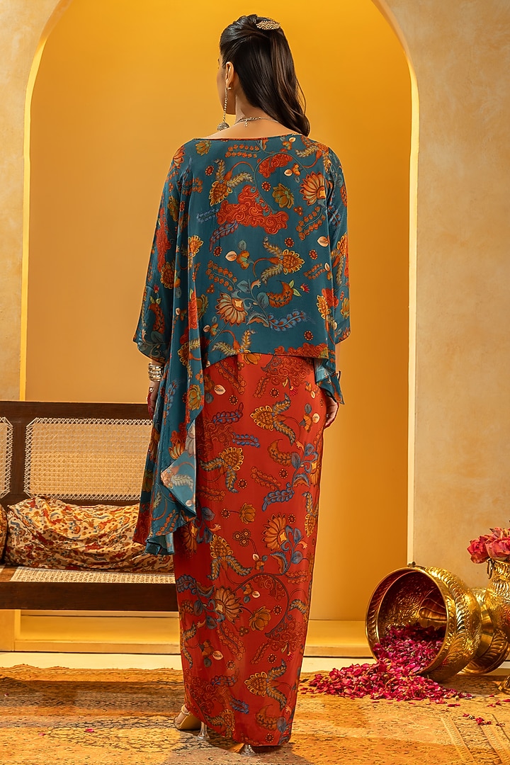 Red Crepe Printed Skirt Set by Soup by Sougat Paul at Pernia's Pop Up Shop