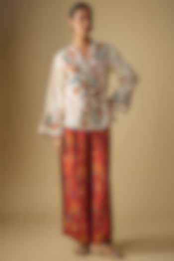 White & Red Silk Printed Co-Ord Set by Soup by Sougat Paul at Pernia's Pop Up Shop