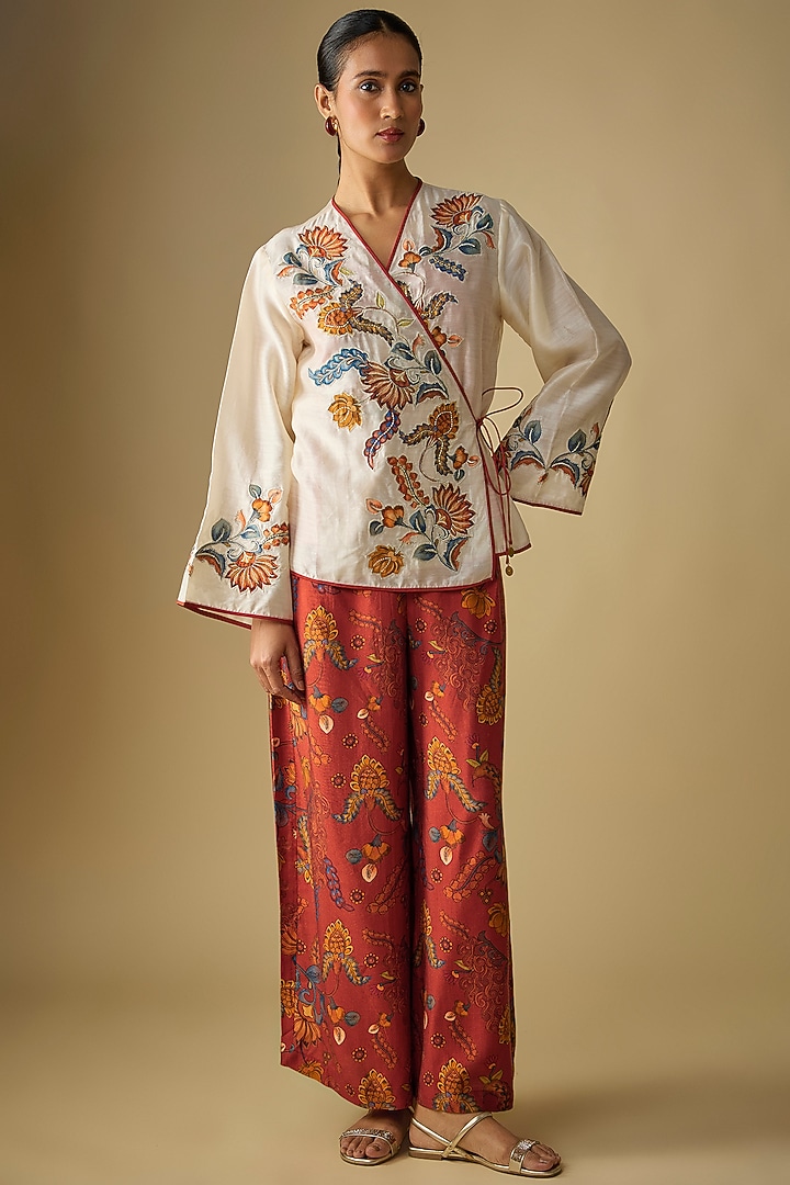 White & Red Silk Printed Co-Ord Set by Soup by Sougat Paul at Pernia's Pop Up Shop