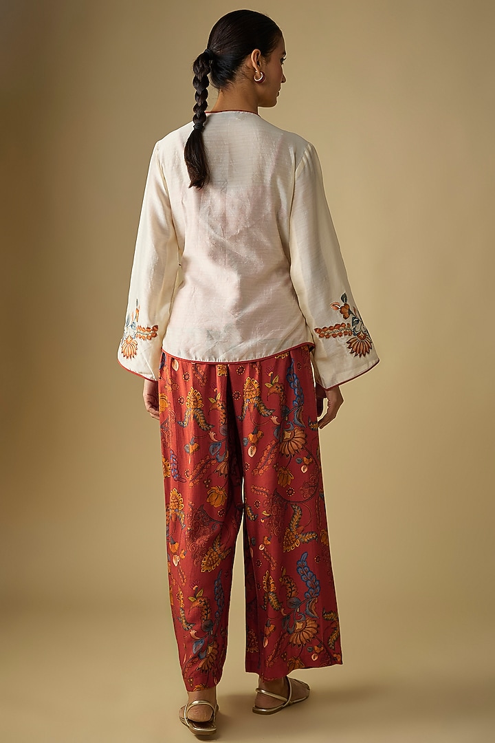 White & Red Silk Printed Co-Ord Set by Soup by Sougat Paul at Pernia's Pop Up Shop