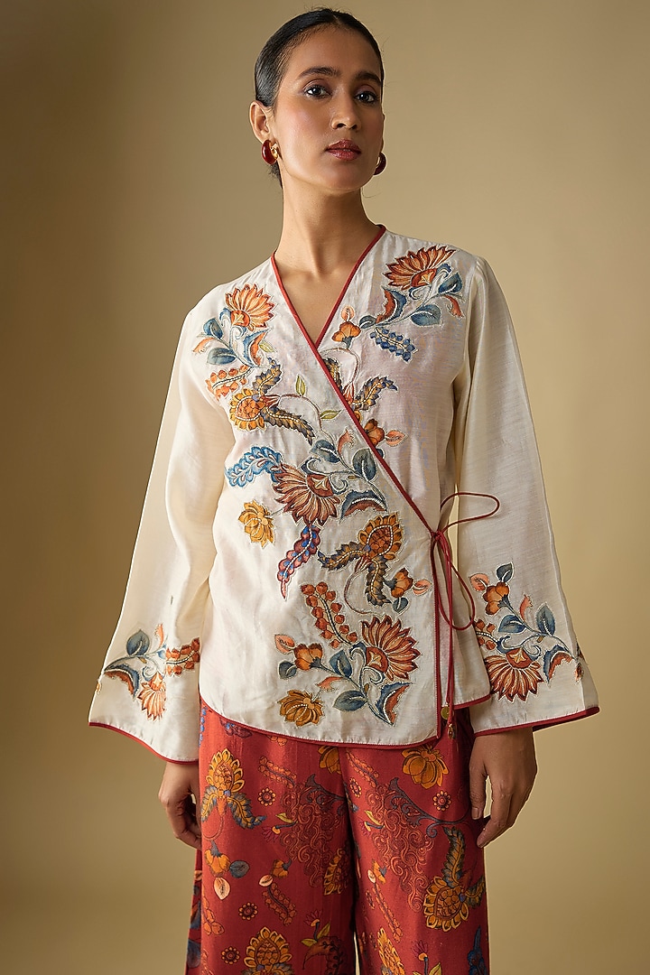 White & Red Silk Printed Co-Ord Set by Soup by Sougat Paul at Pernia's Pop Up Shop