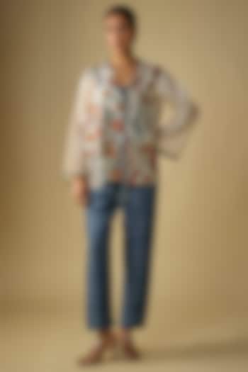 White & Blue Silk Printed Co-Ord Set by Soup by Sougat Paul at Pernia's Pop Up Shop