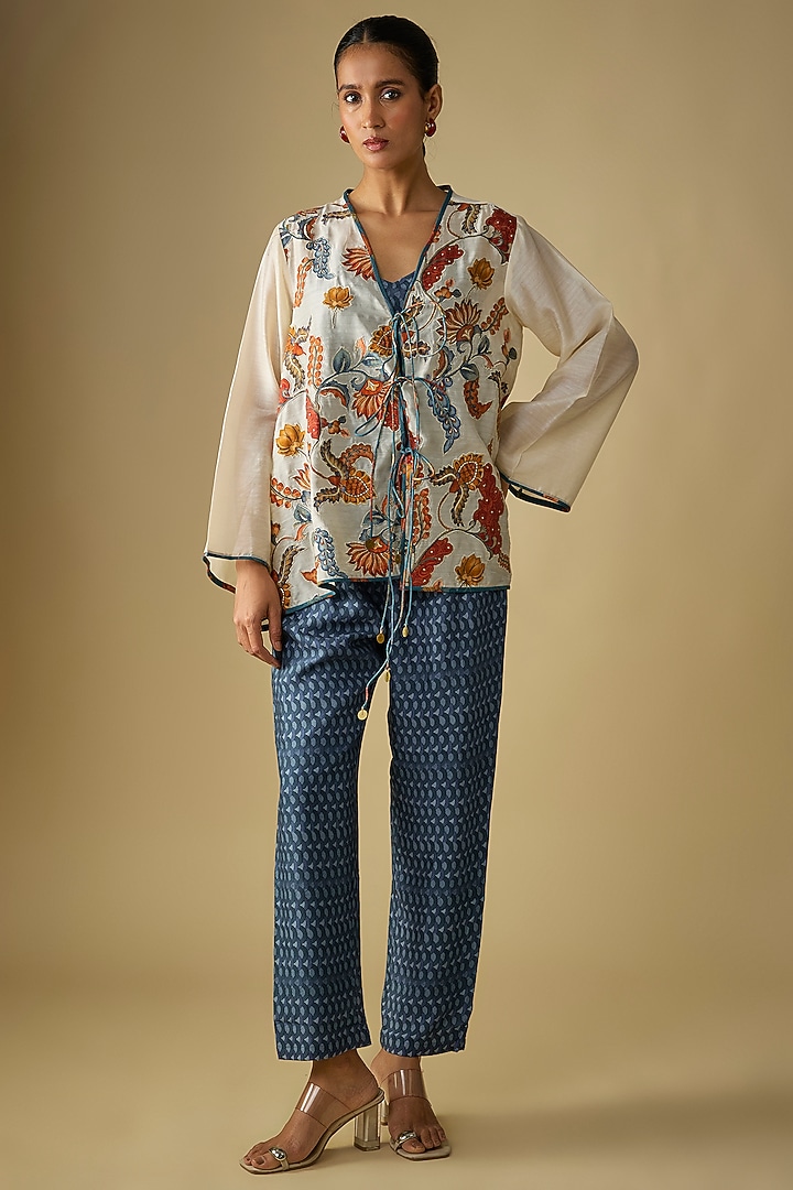 White & Blue Silk Printed Co-Ord Set by Soup by Sougat Paul at Pernia's Pop Up Shop