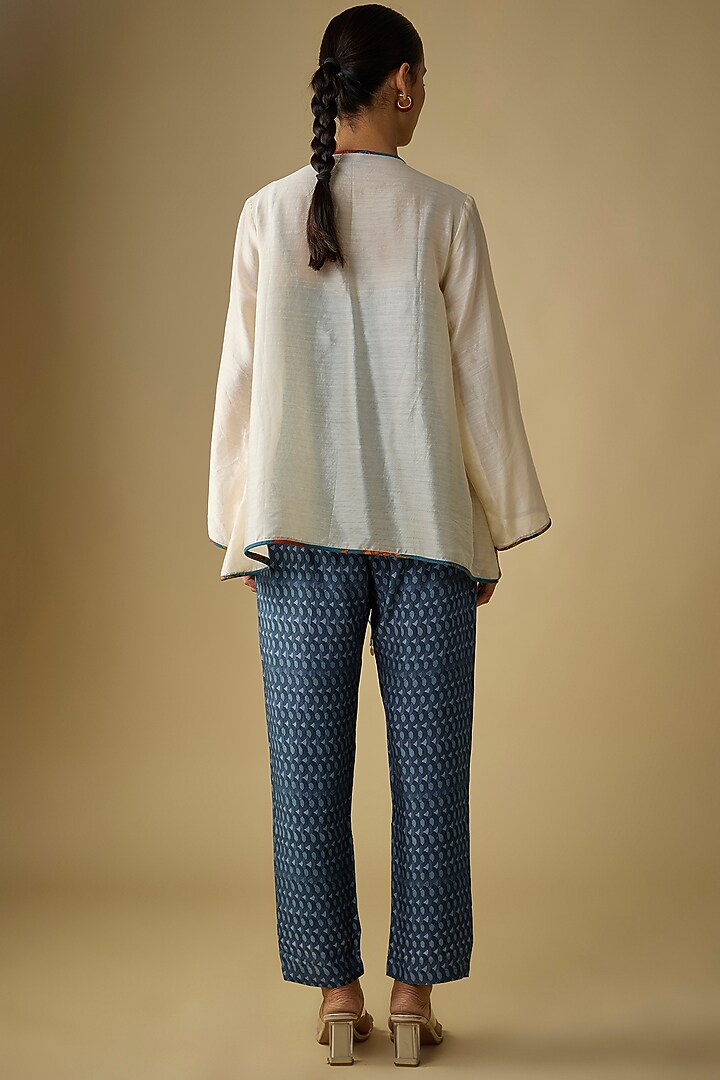 White & Blue Silk Printed Co-Ord Set by Soup by Sougat Paul at Pernia's Pop Up Shop
