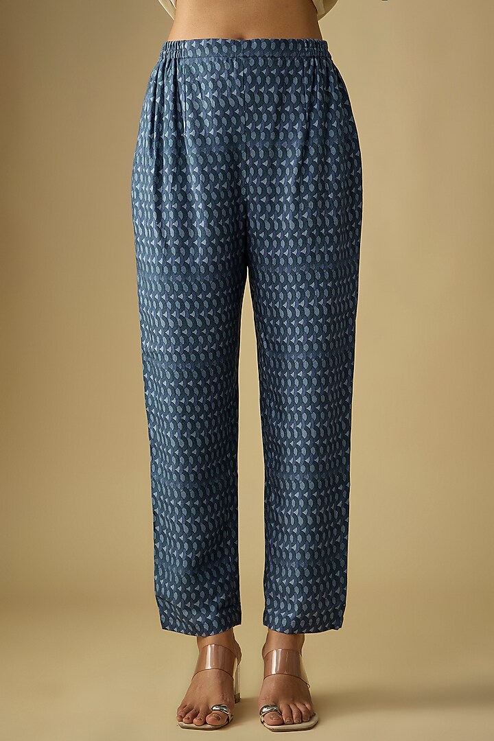 White & Blue Silk Printed Co-Ord Set by Soup by Sougat Paul at Pernia's Pop Up Shop