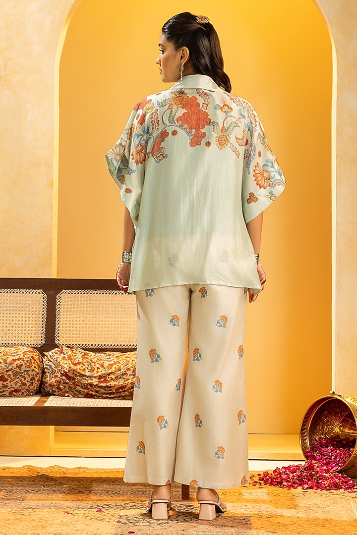 Blue Chanderi Embellished & Printed Co-Ord Set by Soup by Sougat Paul at Pernia's Pop Up Shop