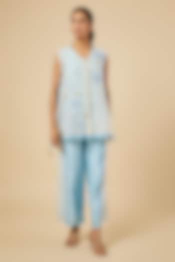Light Blue Handloom Cotton Embroidered Pant Set by Soup by Sougat Paul at Pernia's Pop Up Shop