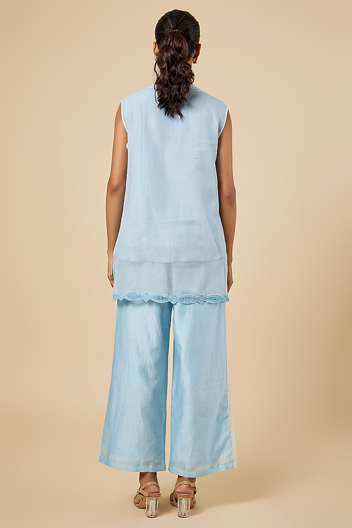 Light Blue Handloom Cotton Embroidered Pant Set by Soup by Sougat Paul at Pernia's Pop Up Shop