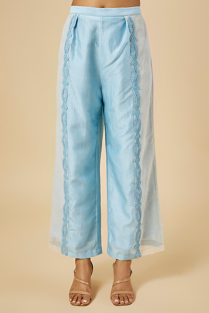 Light Blue Handloom Cotton Embroidered Pant Set by Soup by Sougat Paul at Pernia's Pop Up Shop