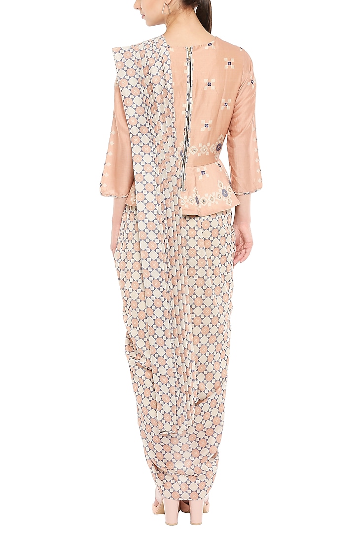 Peach & Brown Chanderi Mirror Embellished Pre-Draped Party Wear Saree by Soup by Sougat Paul at Pernia's Pop Up Shop