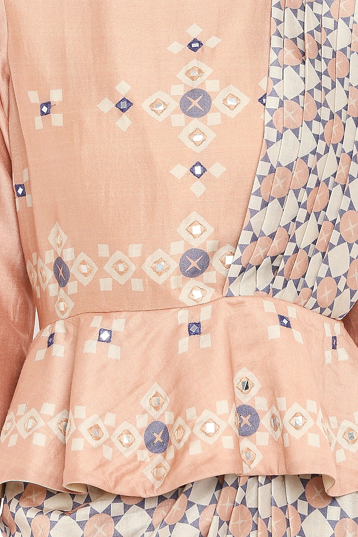 Peach & Brown Chanderi Mirror Embellished Pre-Draped Party Wear Saree by Soup by Sougat Paul at Pernia's Pop Up Shop