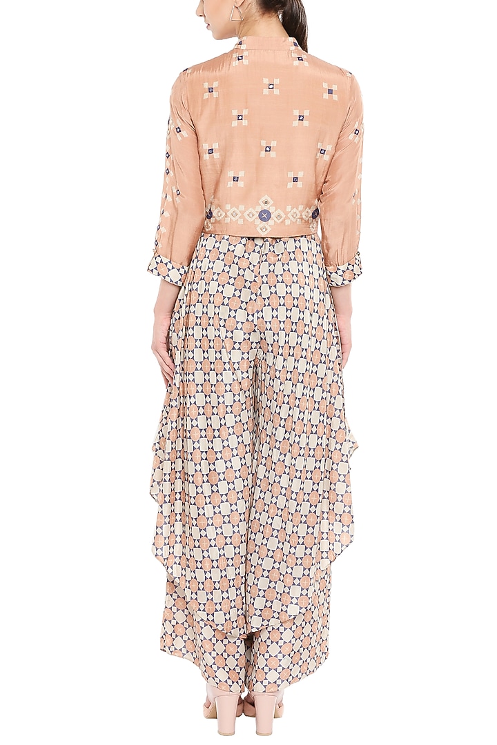 Peach & Brown Jumpsuit With Embellished Jacket by Soup by Sougat Paul at Pernia's Pop Up Shop
