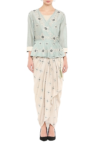 Mellow Rose Draped Dress With Embellished Jacket by Soup by Sougat Paul