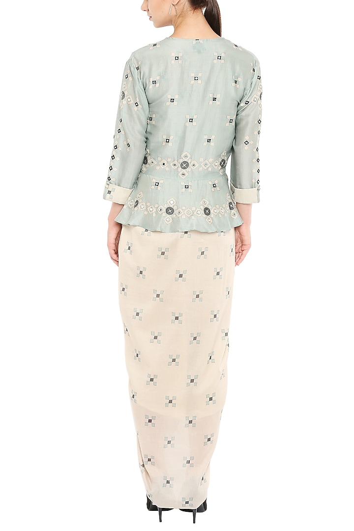 Mellow Rose Draped Vacation Dress With Embellished Jacket by Soup by Sougat Paul at Pernia's Pop Up Shop