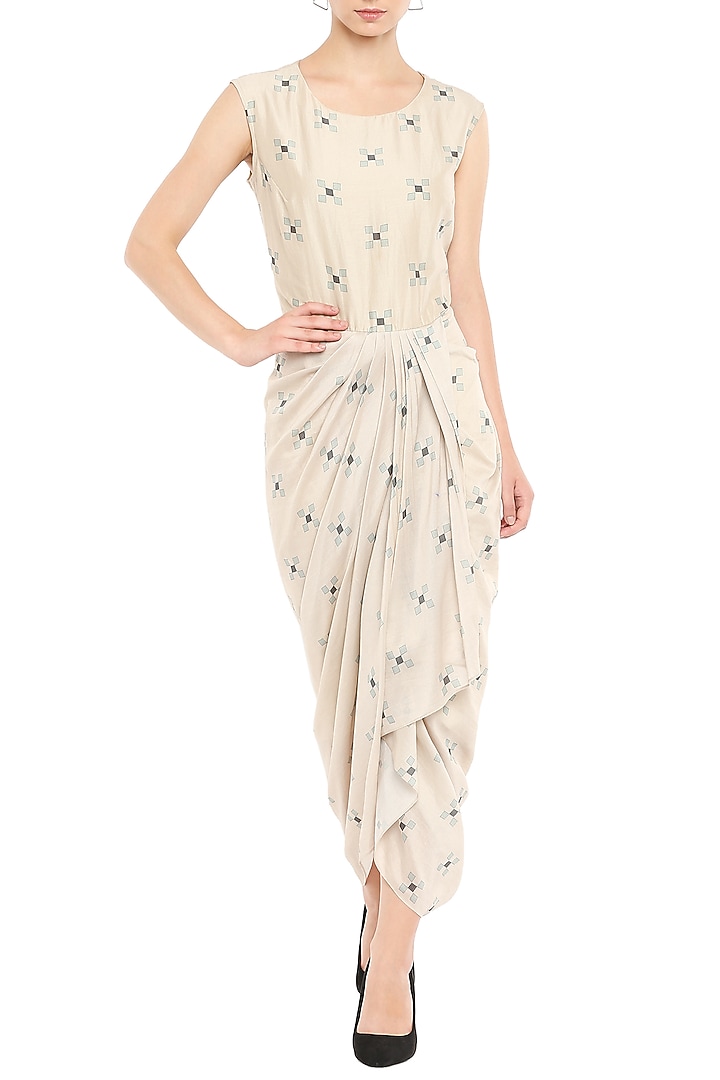 Mellow Rose Draped Vacation Dress With Embellished Jacket by Soup by Sougat Paul at Pernia's Pop Up Shop