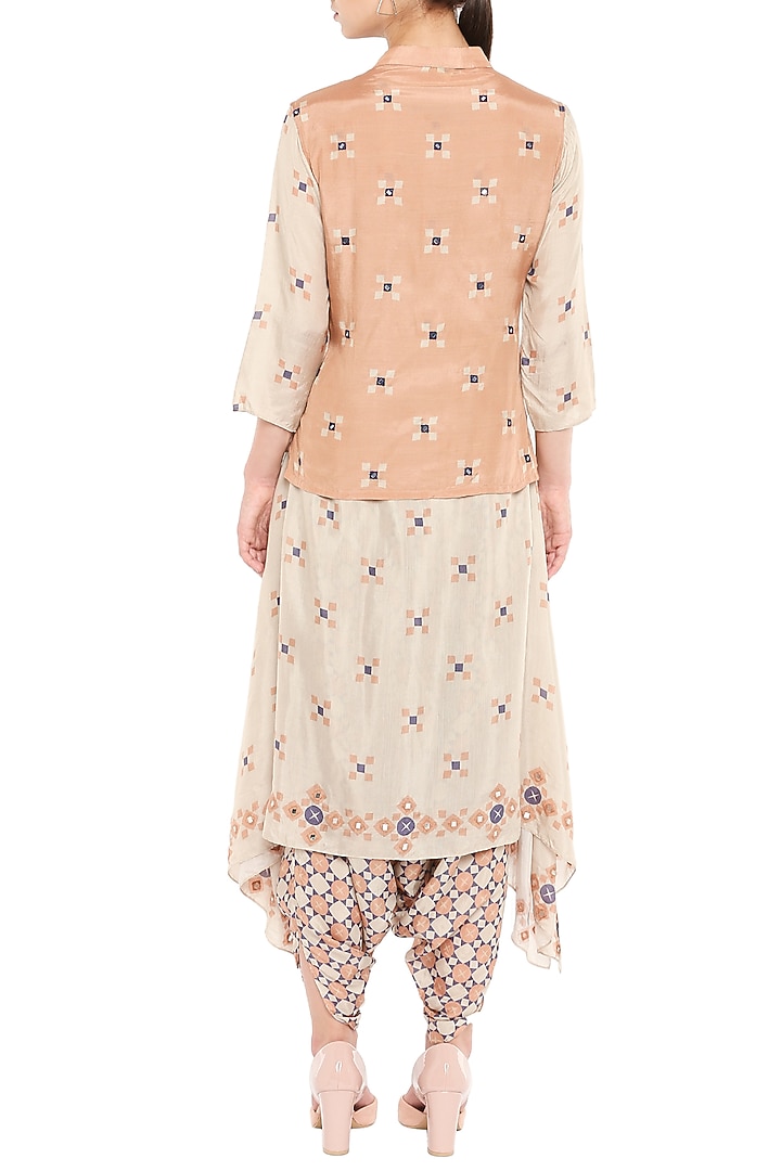 Beige Kurta With Dhoti Pants & Embellished Jacket by Soup by Sougat Paul at Pernia's Pop Up Shop