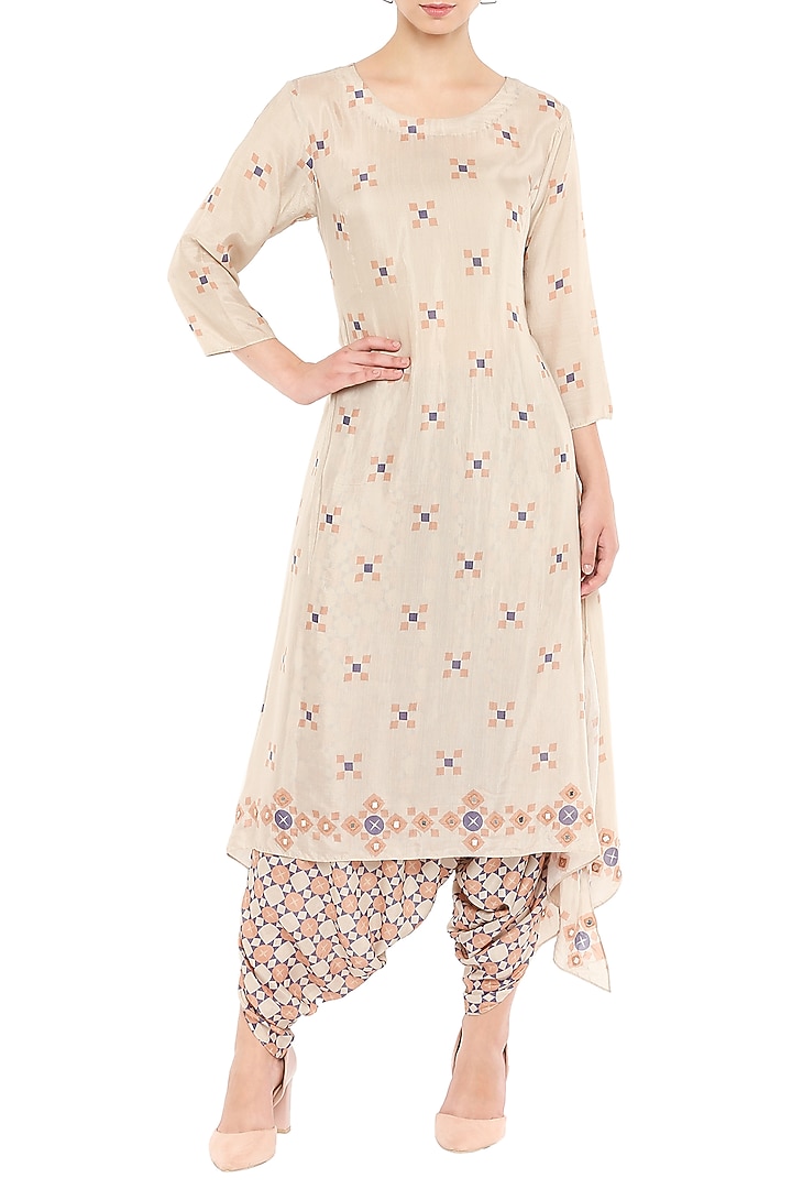Beige Kurta With Dhoti Pants & Embellished Jacket by Soup by Sougat Paul at Pernia's Pop Up Shop