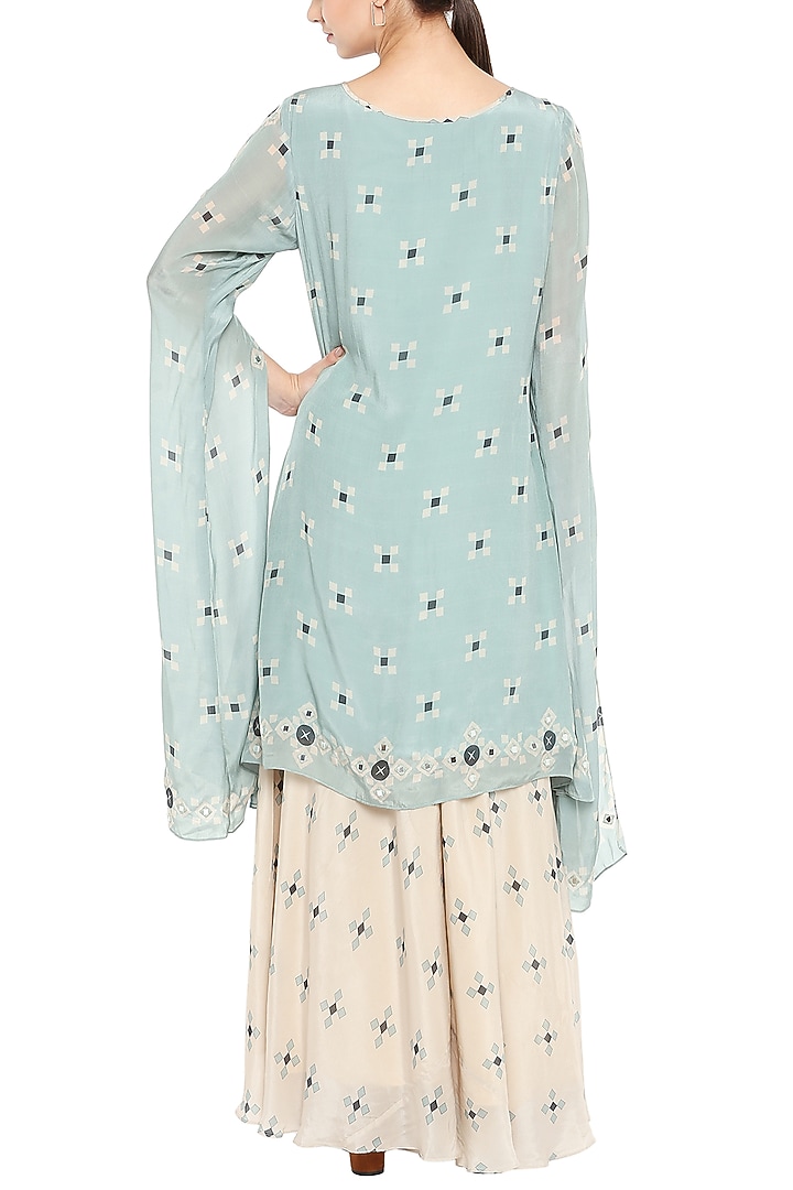 Blue Embroidered Kurta With Beige Printed Pants by Soup by Sougat Paul at Pernia's Pop Up Shop