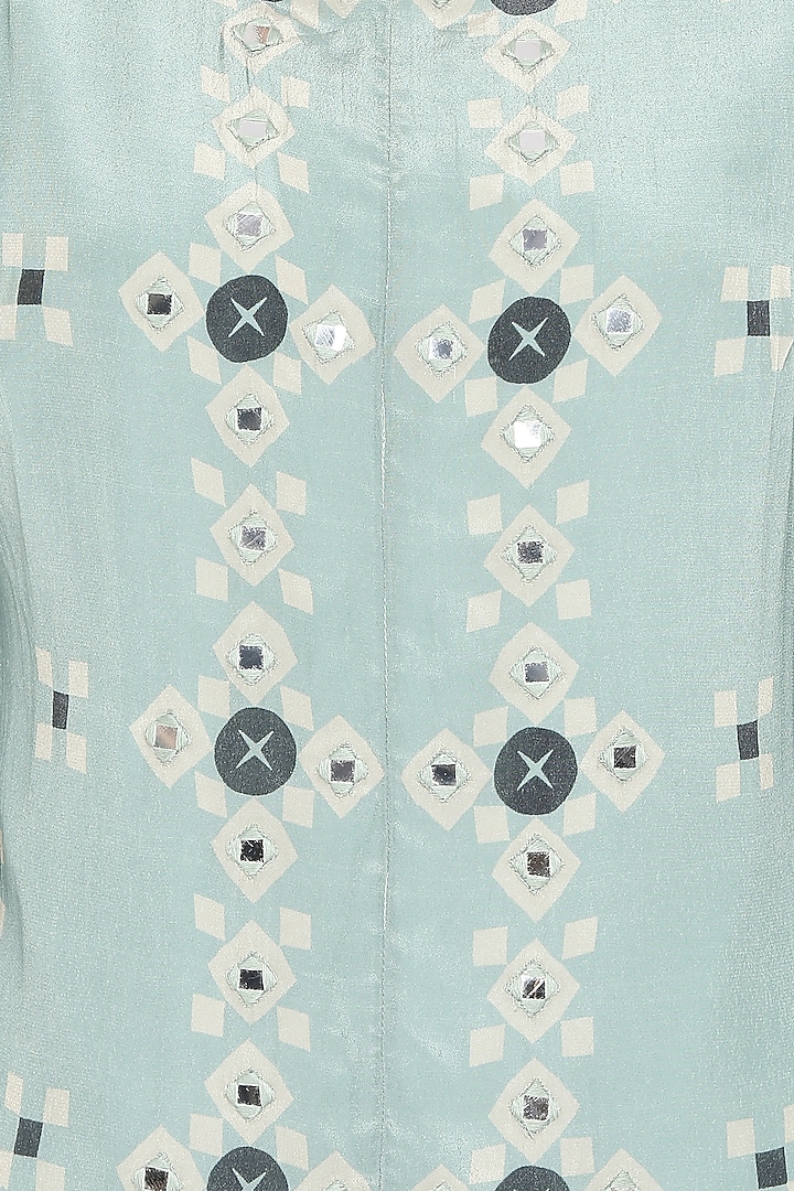 Blue Embroidered Kurta With Beige Printed Pants by Soup by Sougat Paul at Pernia's Pop Up Shop