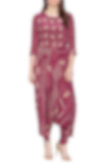 Maroon Printed Dhoti Jumpsuit by Soup by Sougat Paul at Pernia's Pop Up Shop