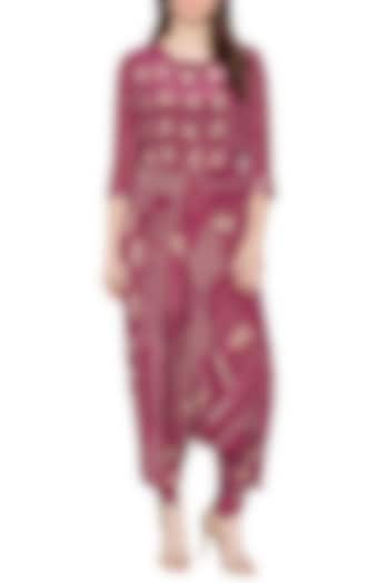 Maroon Printed Dhoti Jumpsuit by Soup by Sougat Paul