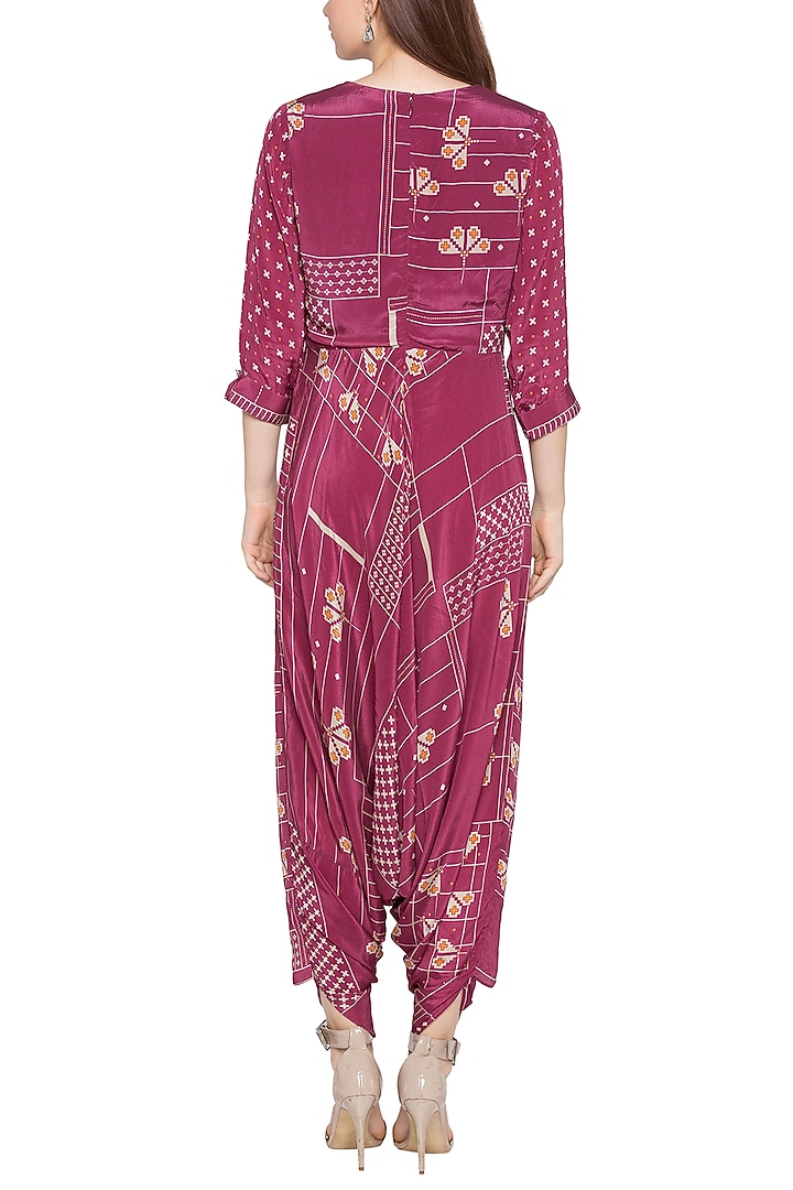 Maroon Printed Dhoti Jumpsuit by Soup by Sougat Paul at Pernia's Pop Up Shop