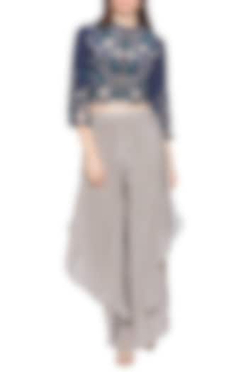 Blue Printed Jacket With Layered Pants by Soup by Sougat Paul at Pernia's Pop Up Shop