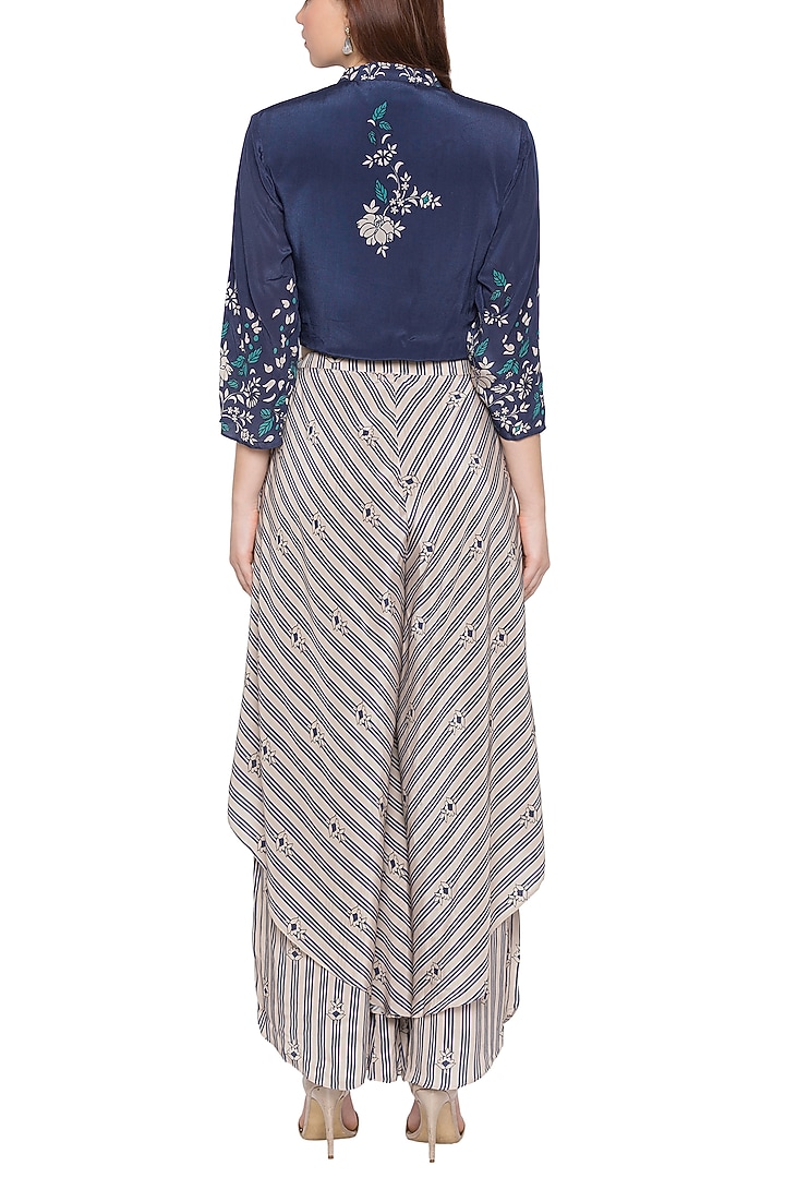 Blue Printed Jacket With Layered Pants by Soup by Sougat Paul at Pernia's Pop Up Shop