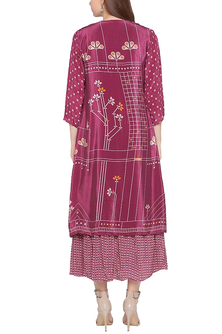 Maroon Printed Jacket With Pink Vacation Dress by Soup by Sougat Paul at Pernia's Pop Up Shop