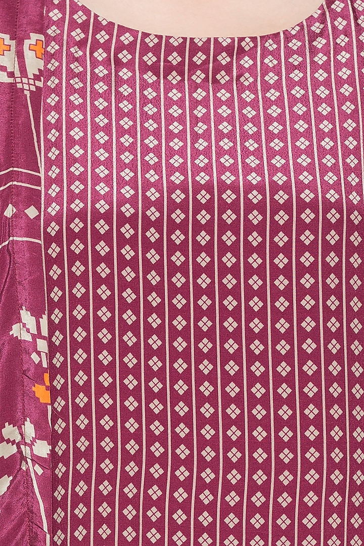 Maroon Printed Jacket With Pink Vacation Dress by Soup by Sougat Paul at Pernia's Pop Up Shop