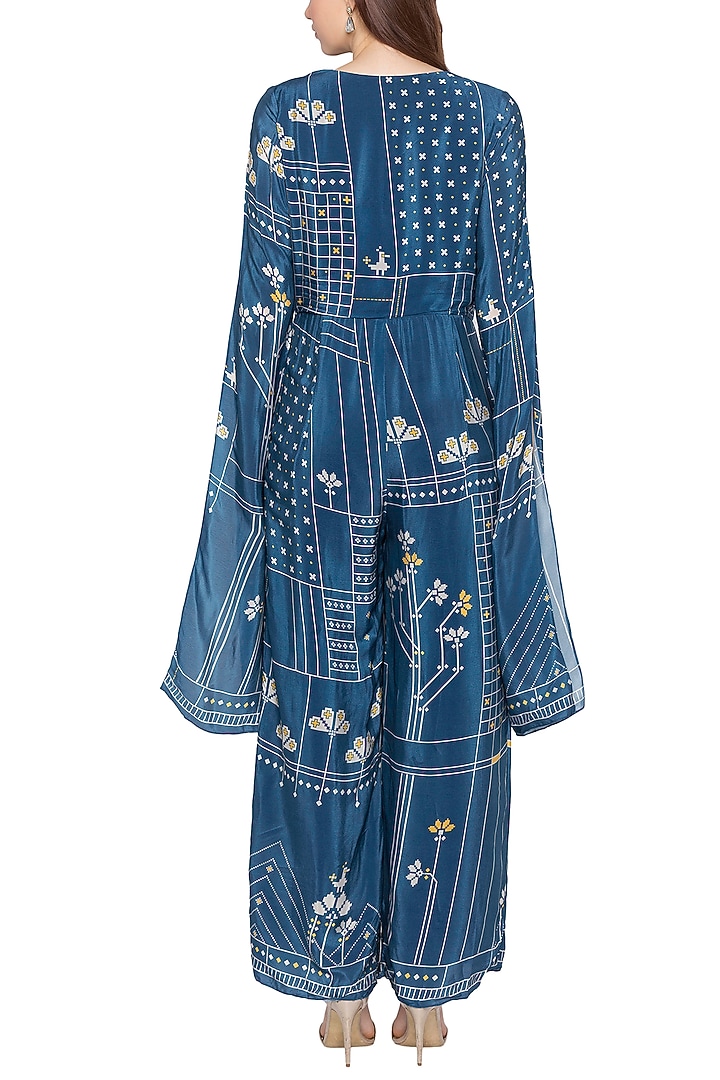 Blue Printed Jumpsuit by Soup by Sougat Paul at Pernia's Pop Up Shop