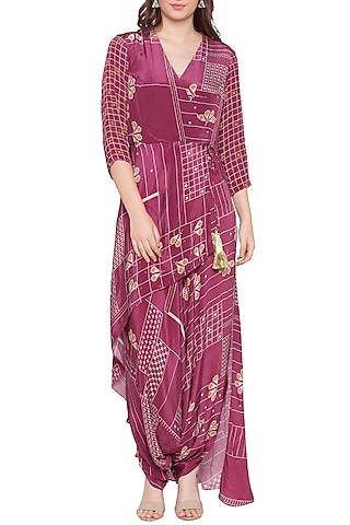 Maroon Dhoti Style Wrap Jumpsuit by Soup by Sougat Paul