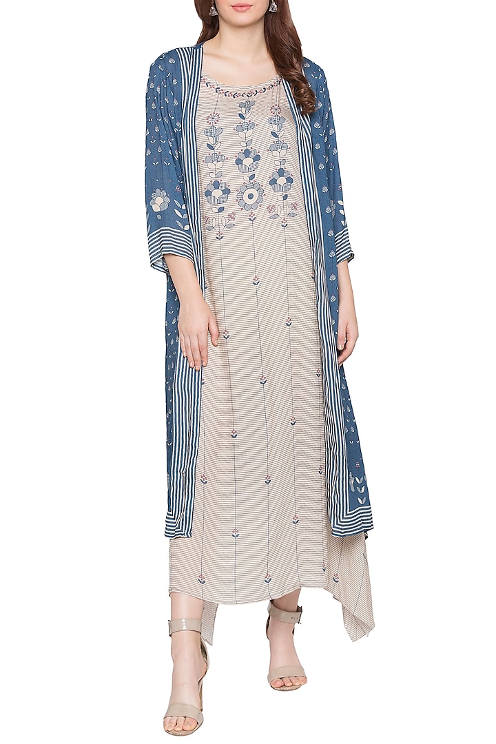 Blue Printed Tunic With Jacket by Soup by Sougat Paul