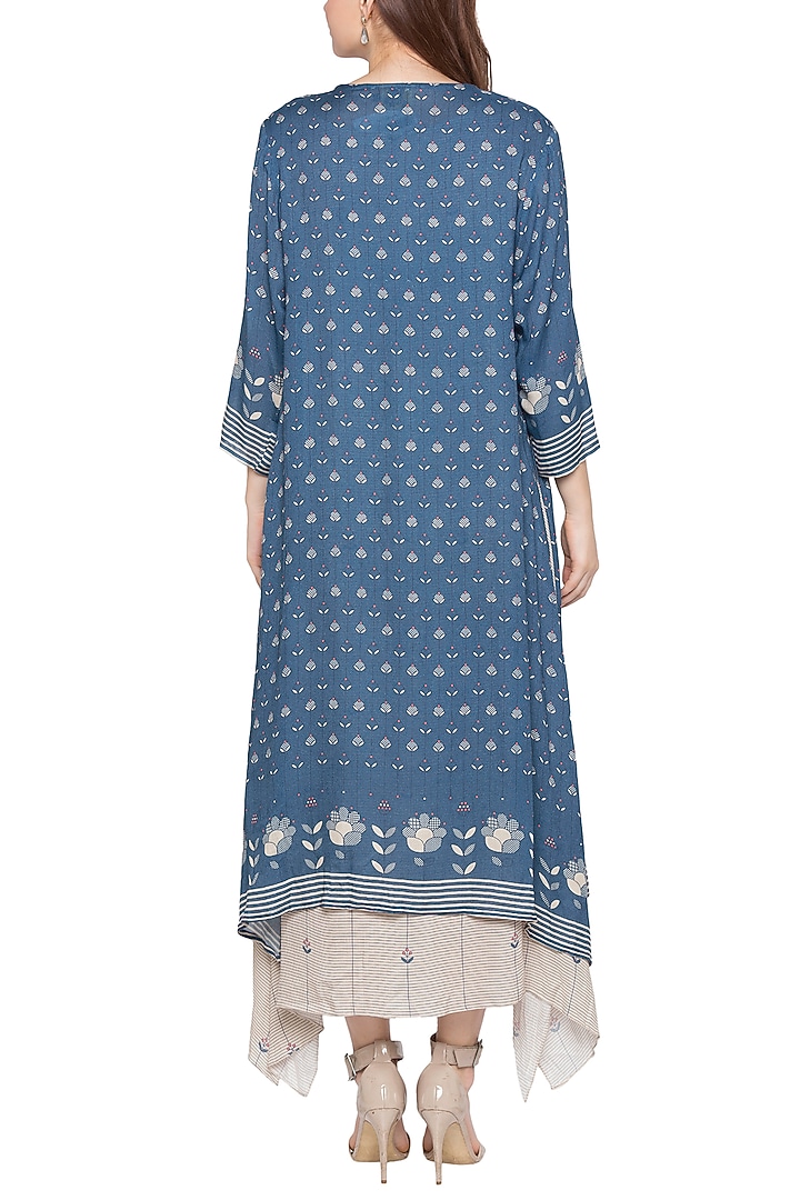 Blue Printed Tunic With Jacket by Soup by Sougat Paul at Pernia's Pop Up Shop