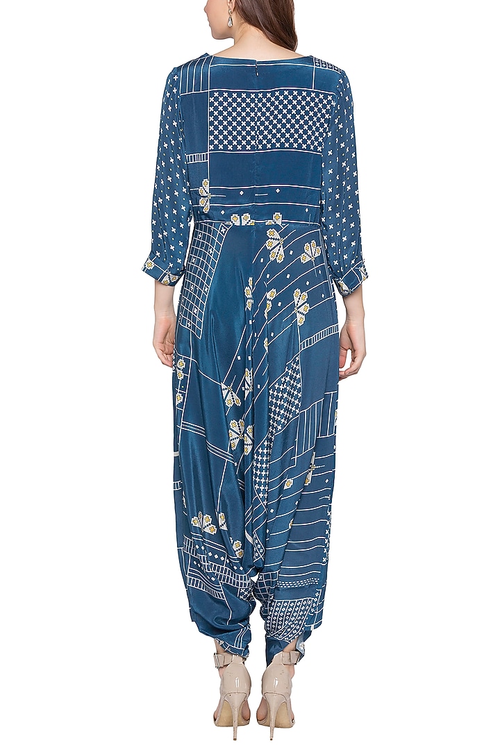 Blue Printed Dhoti Style Jumpsuit by Soup by Sougat Paul at Pernia's Pop Up Shop