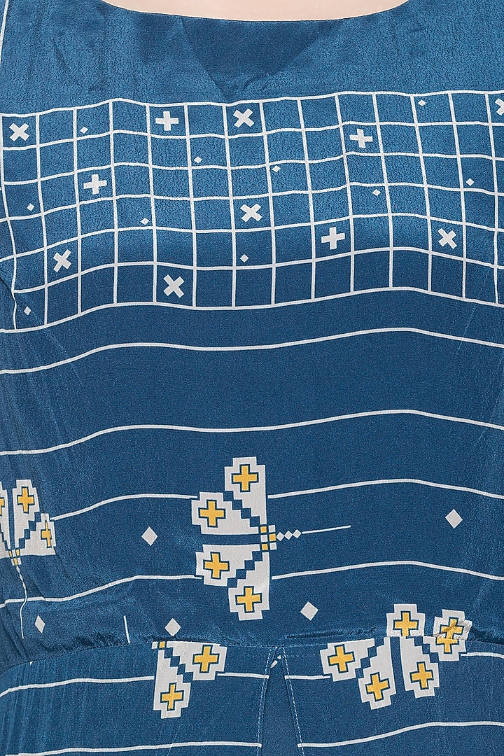 Blue Printed Dhoti Style Jumpsuit by Soup by Sougat Paul at Pernia's Pop Up Shop
