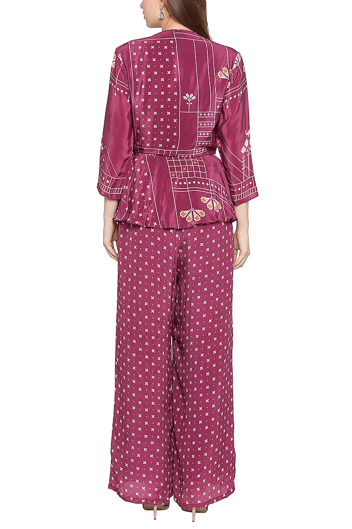 Maroon Peplum Style Wrap Jumpsuit by Soup by Sougat Paul at Pernia's Pop Up Shop