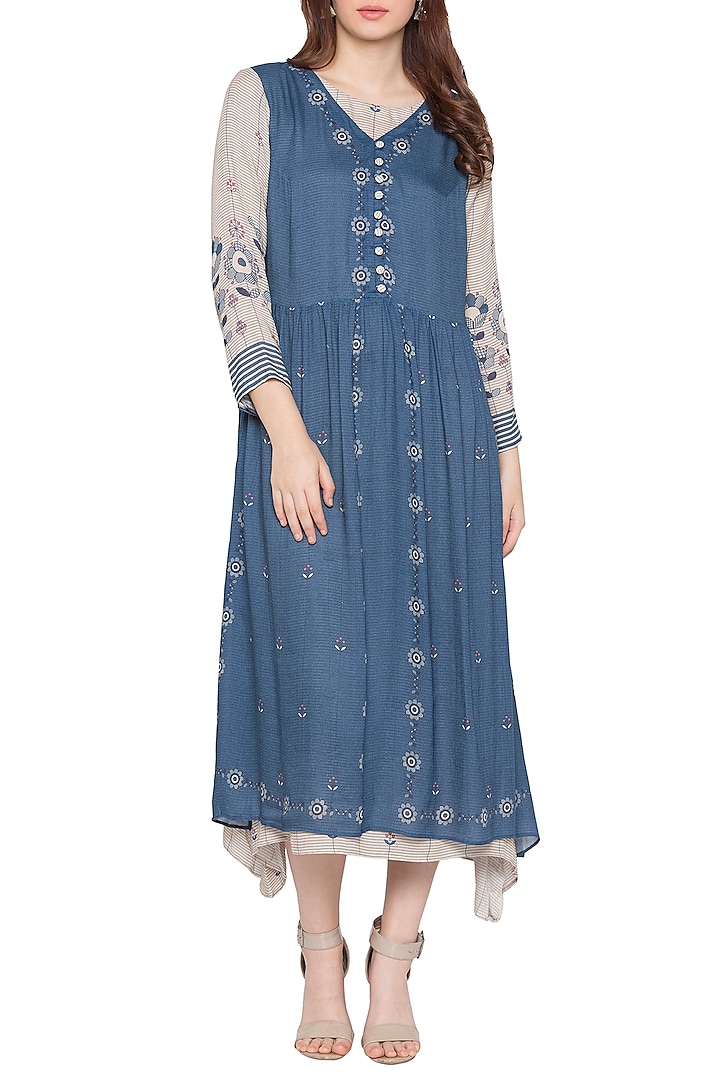 Blue Printed Dress by Soup by Sougat Paul