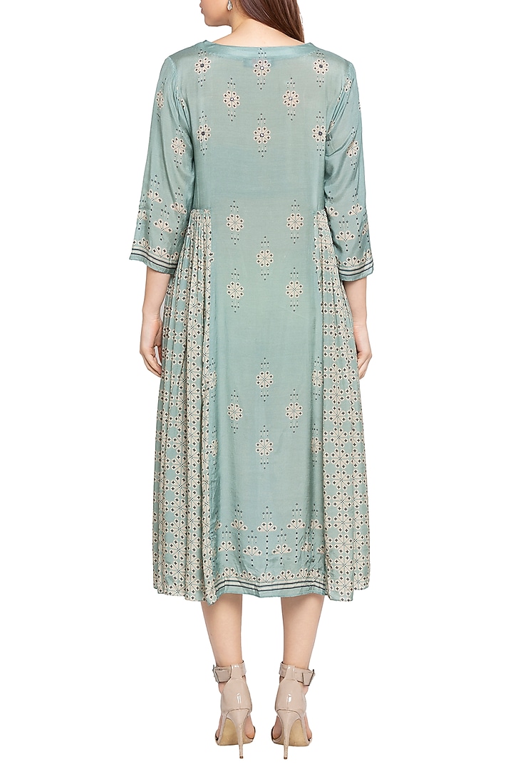 Blue & Beige Printed Midi Summer Dress by Soup by Sougat Paul at Pernia's Pop Up Shop